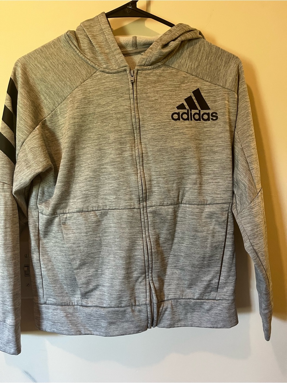 adidas Youth Heather Gray Full-Zip Hoodie Jacket with Black Logo